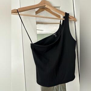 Express One-Shoulder Top Black Ribbed Cropped Body Contour Tank Top Medium